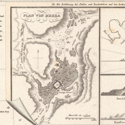 Antigua Mapa Raro de la Península Arábiga por Perthes, 1835: Primer Mapa de Dubái, Kuwait, Abu Dabi; La Meca, Mar Rojo 