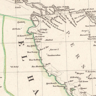 Antigua Mapa Raro de la Península Arábiga por Perthes, 1835: Primer Mapa de Dubái, Kuwait, Abu Dabi; La Meca, Mar Rojo 