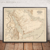 Antica mappa araba della penisola arabica dell'esercito ottomano, 1897: Arabia Saudita e Iraq, Golfo Persico, UAE, Dubai, Mar Rosso 
