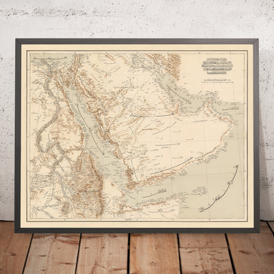 Mapa antiguo de la Península Arábiga y el Mar Rojo por el Estado Mayor del Ejército Otomano, 1897: Río Nilo, Arabia Saudita e Irak, Golfo Pérsico, Emiratos Árabes Unidos, Mar Rojo