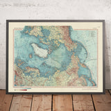 Ancienne carte du cercle arctique et du pôle Nord, 1967 : Svalbard, Islande, Groenland, expéditions scientifiques 