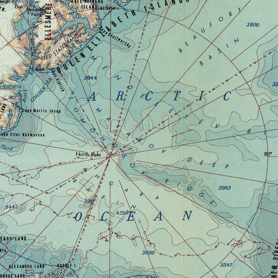 Mappa antica del Circolo Polare Artico e del Polo Nord, 1967: Svalbard, Islanda, Groenlandia, Spedizioni Scientifiche 