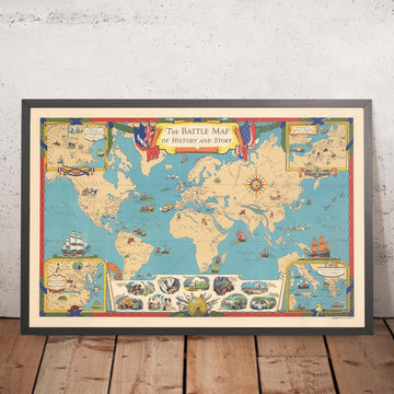 Carte du vieux monde par Voute, 1940 : Batailles historiques, Troyens, Guerre de Troie, Guerres indiennes, Napoléon, Armada, Alexandre le Grand, Romains 