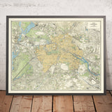 Mappa antica della Battaglia di Berlino, Seconda Guerra Mondiale (Problema dell'Unione Sovietica), 1945: Tiergarten, Reichstag, Charlottenburg 