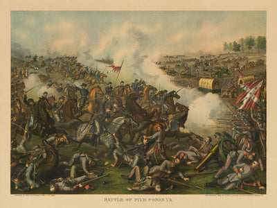 Battle of Five Forks, Virginia, 1865 by Kurz & Allison: General Sheridan, American Civil War