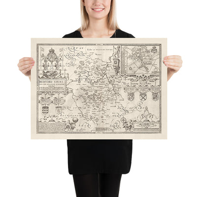 Alte Karte von Bedfordshire 1611, John Speed - Bedford, Luton, Dunstable, St Neots, Kempston, Leighton Buzzard 