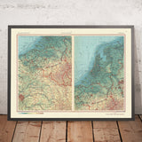 Alte Karte von Belgien, Luxemburg & den Niederlanden, 1967: Grenzen, Physische Landschaft, Hauptstädte, Flüsse, Gebirgszüge 