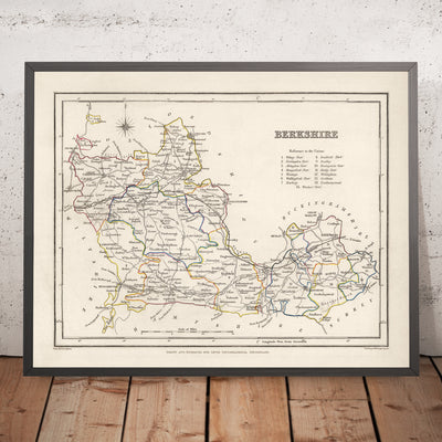 Mapa antiguo de Berkshire de Samuel Lewis, 1844: Reading, Windsor, Newbury, Abingdon y Henley-on-Thames