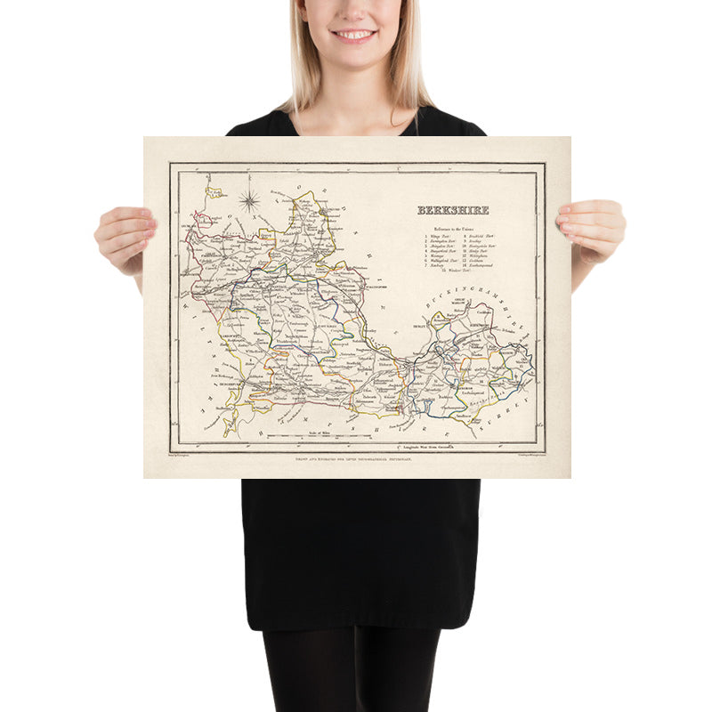 Mapa antiguo de Berkshire de Samuel Lewis, 1844: Reading, Windsor, Newbury, Abingdon y Henley-on-Thames