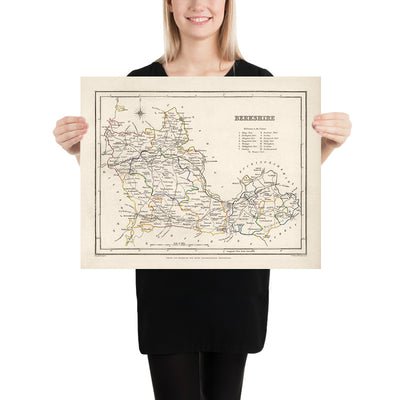 Mapa antiguo de Berkshire de Samuel Lewis, 1844: Reading, Windsor, Newbury, Abingdon y Henley-on-Thames