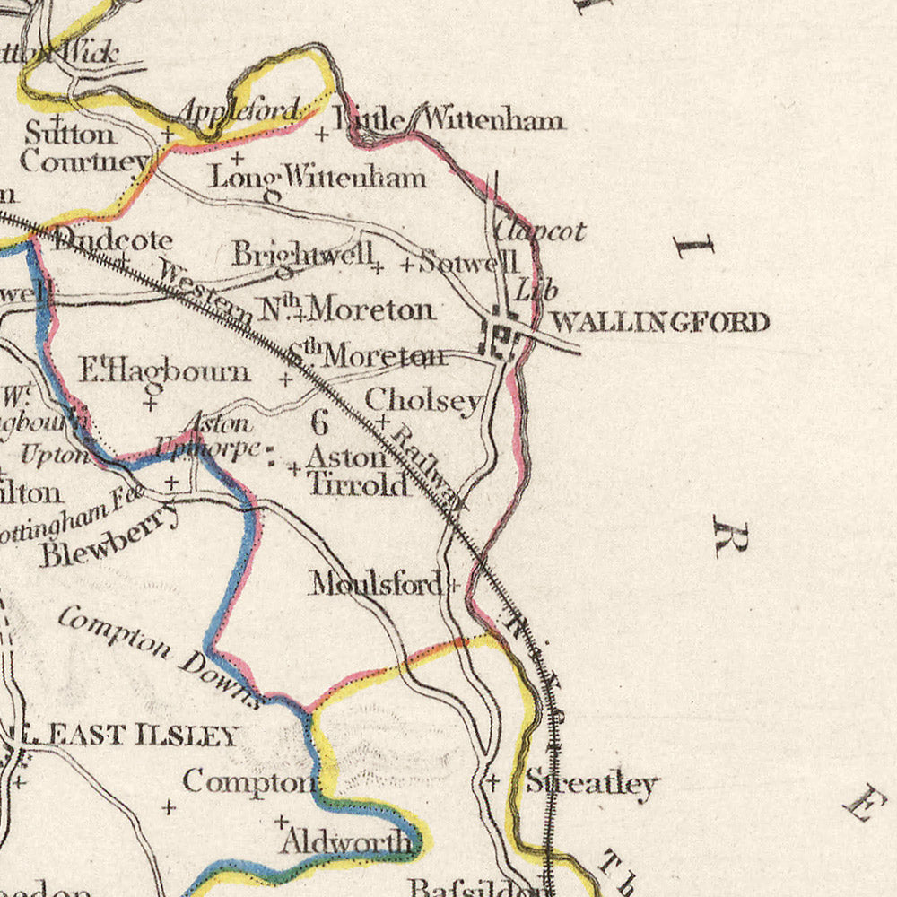 Mapa antiguo de Berkshire de Samuel Lewis, 1844: Reading, Windsor, Newbury, Abingdon y Henley-on-Thames