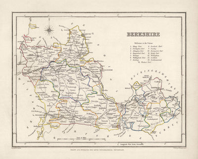 Mapa antiguo de Berkshire de Samuel Lewis, 1844: Reading, Windsor, Newbury, Abingdon y Henley-on-Thames