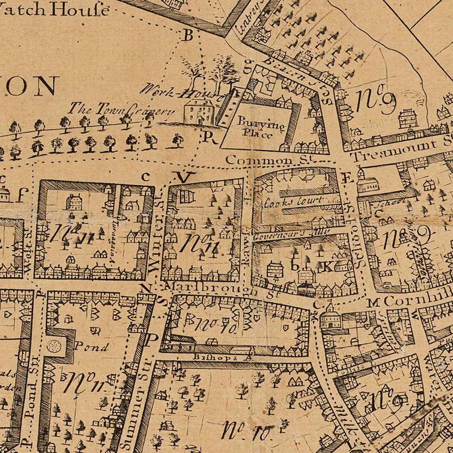 Mappa antica di Boston, 1769 di William Price: Beacon Hill, Centro, Nord, Sud, West End 