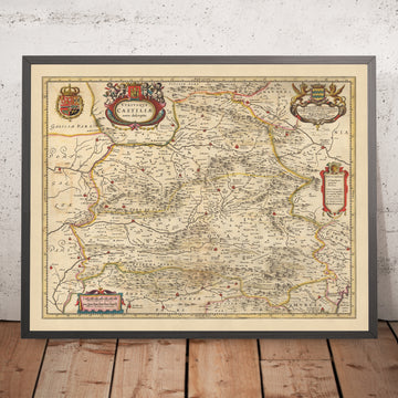 Old Map of Old & New Castile, Spain by Visscher, 1690: Madrid, Valencia, Seville, Zaragoza, Murcia