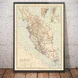 Antiguo mapa de la Península Malaya en 1898 por Cuylenburg & Stanford - Malasia, Tailandia, Singapur, Johor, Malaca