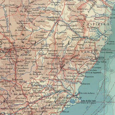 Mapa antiguo de Brasil realizado por el Servicio de Topografía del Ejército Polaco, 1967: São Paulo, Río de Janeiro, Brasilia, Río Amazonas, Pantanal
