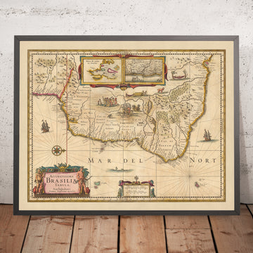 Old Map of Brazil by Visscher, 1690: Rio De Janeiro, São Paulo, Salvador, São Luís, Natal