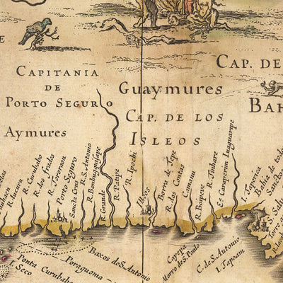 Mapa antiguo de Brasil de Visscher, 1690: Río de Janeiro, São Paulo, Salvador, São Luís, Natal