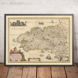 Mapa antiguo de Bretaña de Nicolaes Visscher, 1690: Rennes, Nantes, Brest, Saint-Malo y Vannes