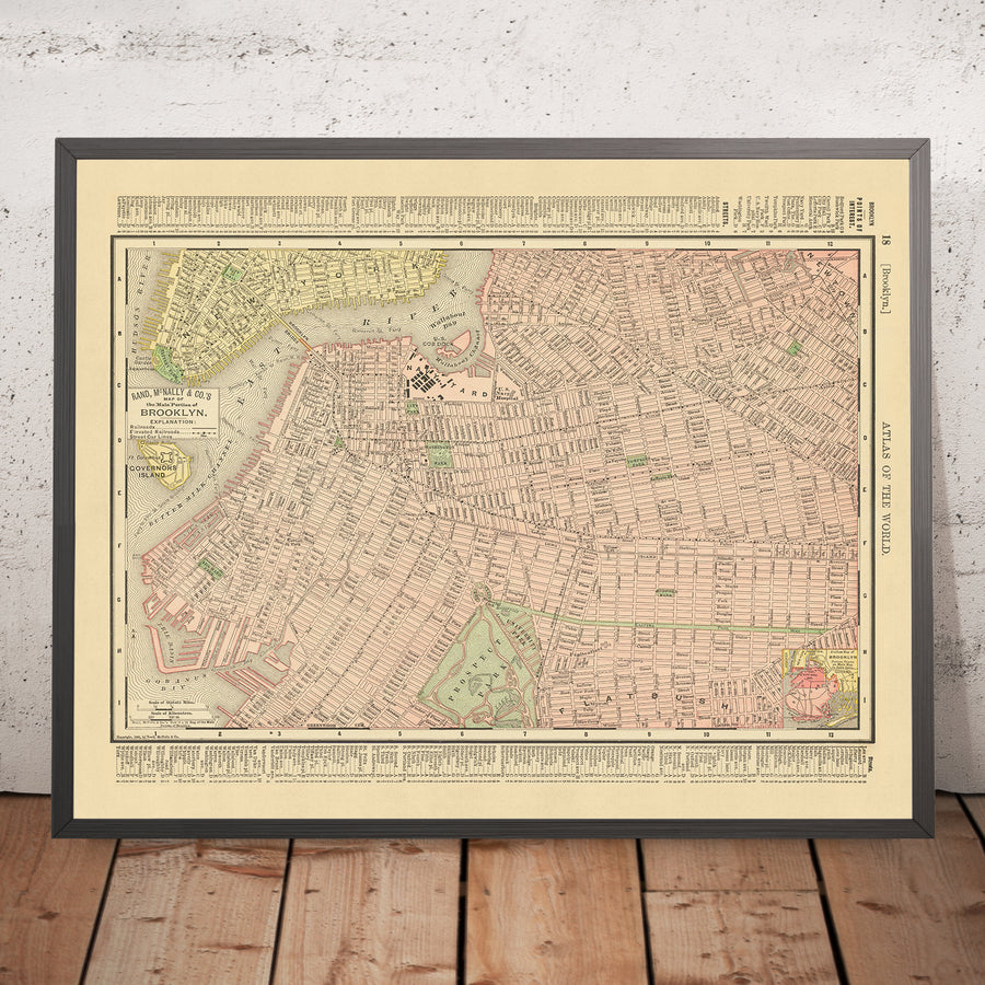 Mappa antica di Brooklyn di Rand McNally, 1897: Downtown Brooklyn, Bushwick, Prospect Heights, Crown Heights, Williamsburg 