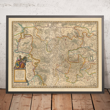 Mapa antiguo de Brunswick y Lüneburg por Visscher, 1690: Hannover, Wolfsburg, Hildesheim, Göttingen, Parque Nacional Harz