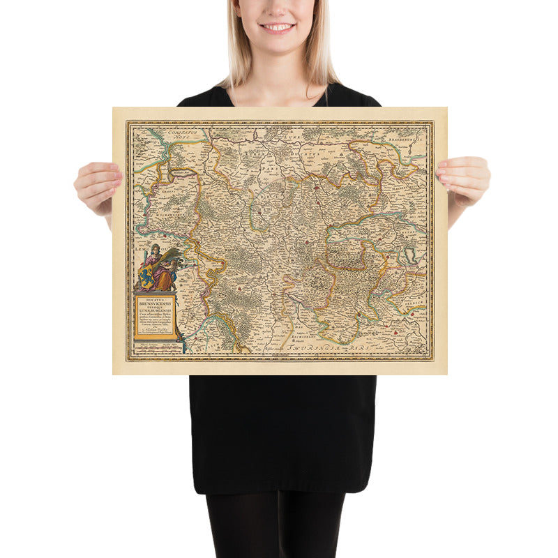 Mappa antica di Brunswick e Lüneburg di Visscher, 1690: Hannover, Wolfsburg, Hildesheim, Göttingen, Parco Nazionale Harz 