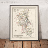 Alte Karte von Buckinghamshire von Samuel Lewis, 1844: Aylesbury, High Wycombe, Milton Keynes, Marlow, Amersham, Chesham 