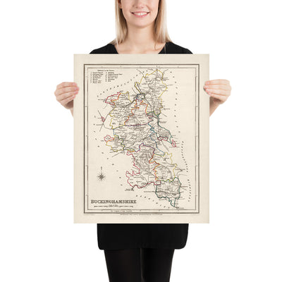 Alte Karte von Buckinghamshire von Samuel Lewis, 1844: Aylesbury, High Wycombe, Milton Keynes, Marlow, Amersham, Chesham 
