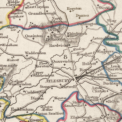 Alte Karte von Buckinghamshire von Samuel Lewis, 1844: Aylesbury, High Wycombe, Milton Keynes, Marlow, Amersham, Chesham 