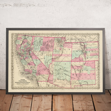 Alte Karte des westlichen Vereinigten Staaten von J.H. Colton, 1871: San Francisco, Salt Lake City, Denver, Tucson und Santa Fe 