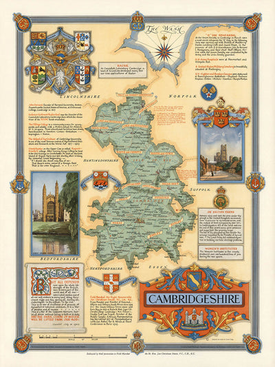 Alte Bildkarte von Cambridgeshire von Clegg, 1947: Cambridge, Ely, Zweiter Weltkrieg, King's College, Bischofssitz von Ely