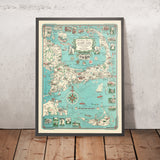 Mapa antiguo de Cape Cod, Martha's Vineyard y Nantucket, 1949 por E. Chase: Una aventura pictórica 
