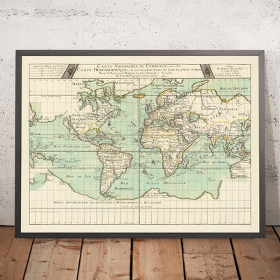 Carte du vieux monde, navigation et commerce, par Du Val, 1677 : la Californie comme île, l'Antarctique mythique, les routes commerciales