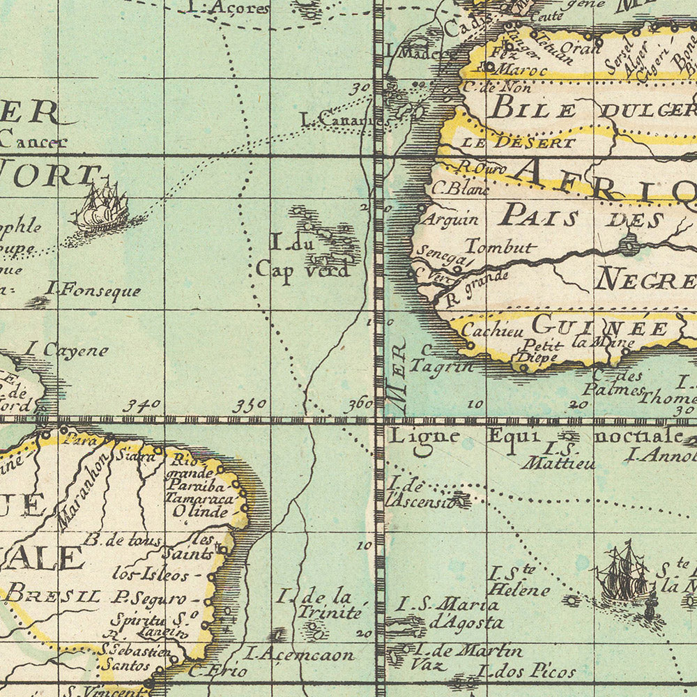 Old World Map Shipping & Trade by Du Val, 1677: West Indies & East Indies, Island of California, Mythical Antarctica,