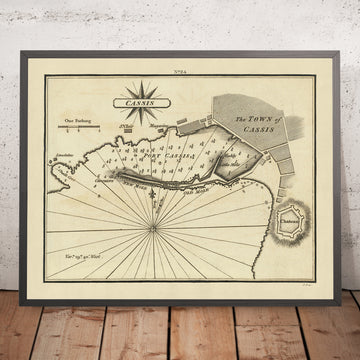 Carta Náutica del Viejo Pueblo y Puerto de Cassis por Heather, 1802: Costa Azul, Puerto, Fuerte, Hornos de Cal 