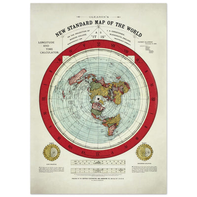 Antiguo mapa del mundo de la Tierra Plana, 1892, por Alexander Gleason - Rara proyección azimutal polar patentada