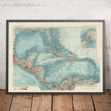 Alte Karte von Mittelamerika und den Westindischen Inseln, 1967: Panamakanal, Florida-Halbinsel, Karibisches Meer und Inseln 