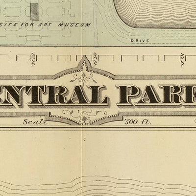 Old Map of Central Park & Blackwells Island, NYC by Bromley, 1879: The Lake, The Pond, Harlem Meer