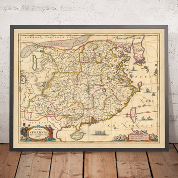 Antiguo mapa del Imperio chino de Visscher, 1690: este de China, sur de China, Taiwán, Hong Kong, Macao