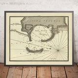 Altes Civitavecchia, Italien Nautische Karte von Heather, 1802: Hafen, Schloss, Leuchtturm 
