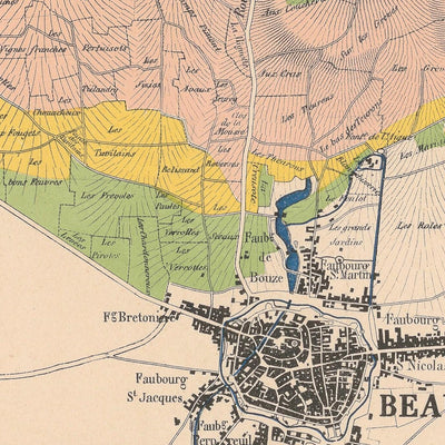 Carte ancienne de Bourgogne par Bonnamas, 1927 : Beaune, Chagny, Vignobles, Chemins de fer, Côte de Beaune