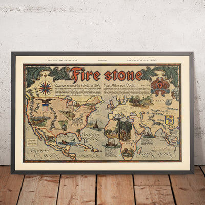 Old Firestone Tires World Map by Clegg, 1928: Global Reach, Industrial Scenes