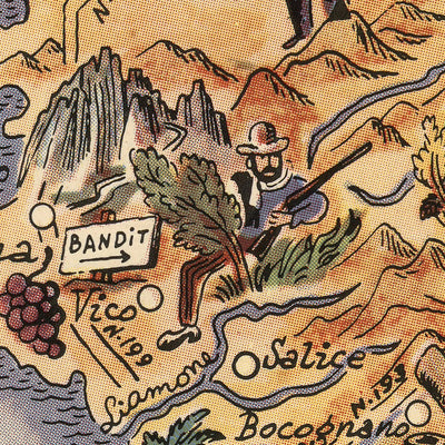 Old Pictorial Map of Corsica by Liozu, 1951: Ajaccio, Corte, Bastia, Napoleon, Mountains