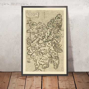 Antica mappa della Corsica di Bertelli, 1562: Atlante antico, Bastia, Bonifacio, eleganti velieri, campi coltivati 