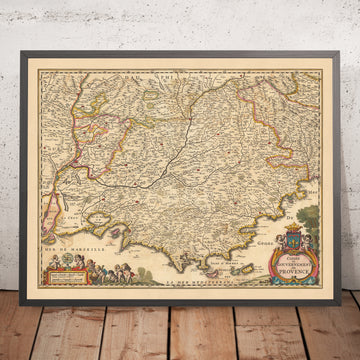 Alte Karte von Provence, Frankreich von Visscher, 1690: Marseille, Avignon, Cannes, Nizza, Parc national des Calanques 