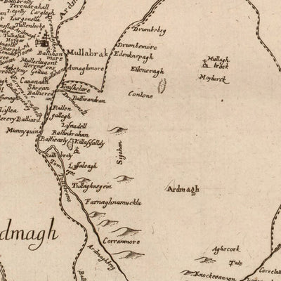 Alte Karte der Grafschaft Armagh von Petty, 1685: Armagh, Charlemont, Portadown, Lurgan, Tandragee