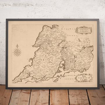 Mappa antica della Contea di Clare di Petty, 1685: Castello di Bunratty, Scogliere di Moher, Il Burren, Loop Head, Kilrush 