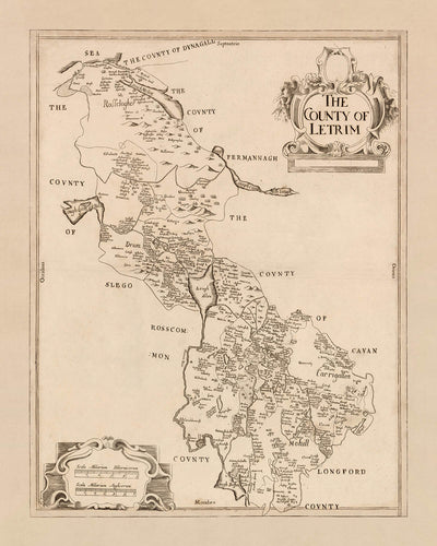 Old Map of County Leitrim by Petty, 1685: Carrick-on-Shannon, Jamestown, Ballinamore, Mohill, Carrigallen, Down Survey