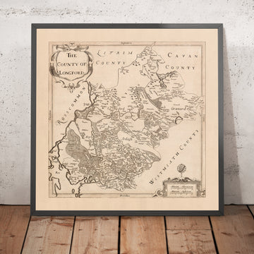 Mapa antiguo del condado de Longford por Petty, 1685: Kenagh, Lanesborough, Ballymahon, Edgeworthstown, Abbeyshrule 