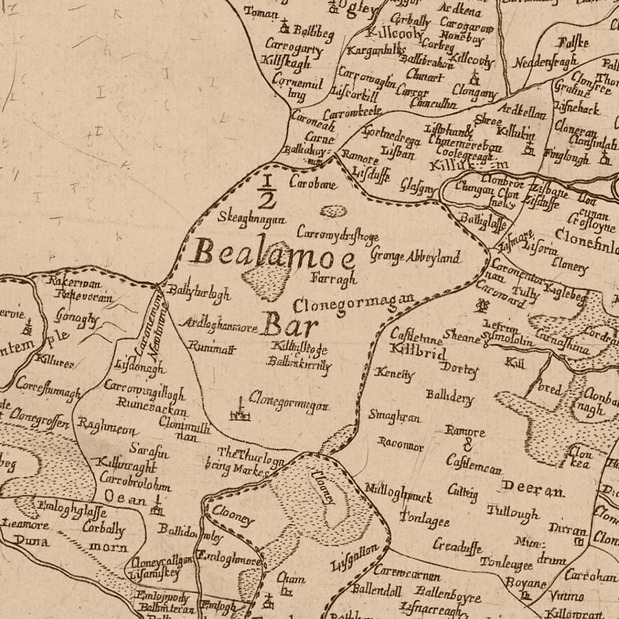 Vecchia mappa della contea di Roscommon di Petty, 1685: Athlone, Boyle, Strokestown, Ballinlough, Tulsk 